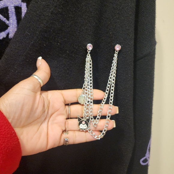 Hello Kitty and friends and Forever21 Kuromi Black Cardigan with Chain Detail L - Picture 9 of 12